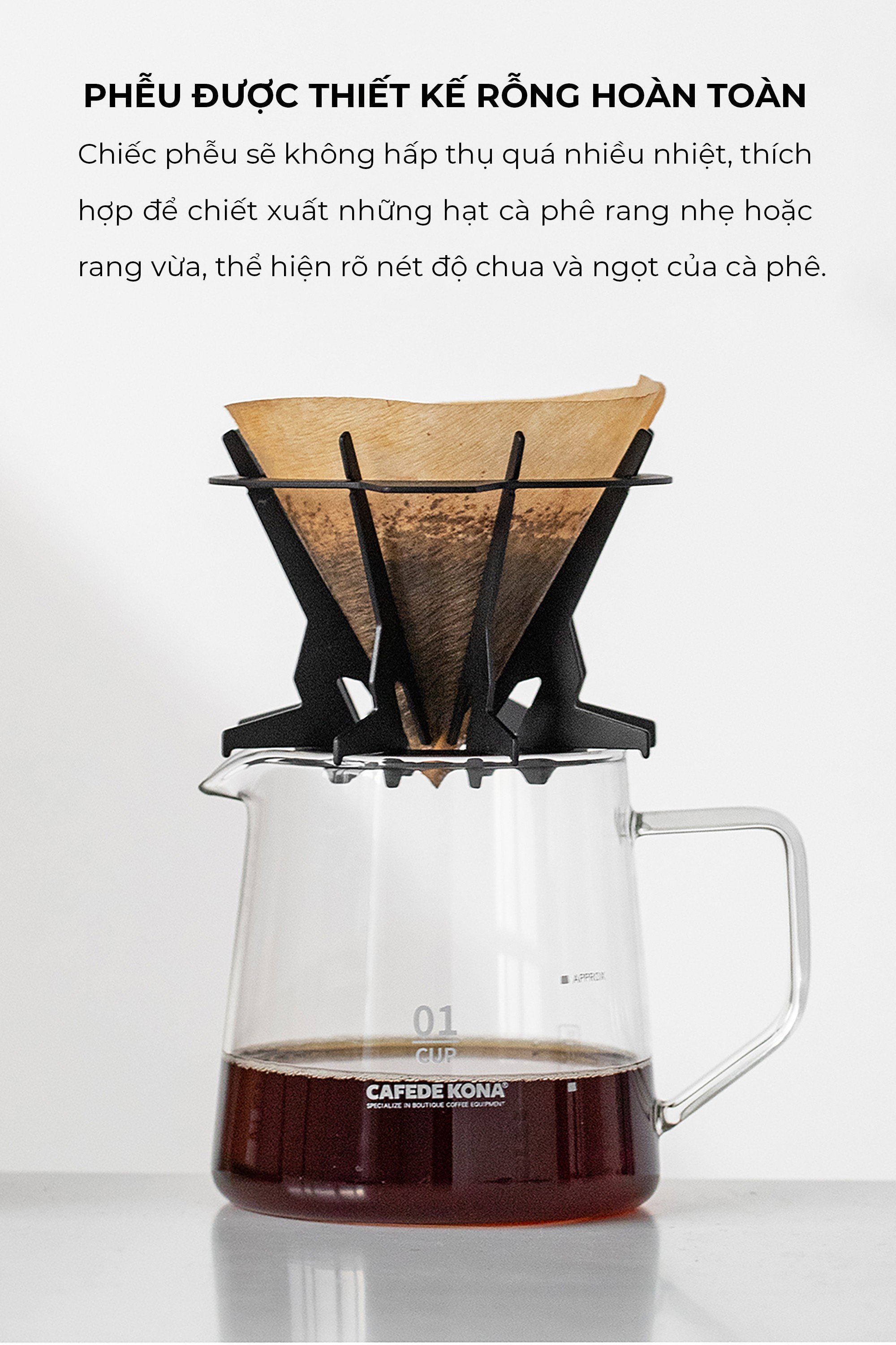 Phễu V60 01 bằng thép Nhật Cafede Kona