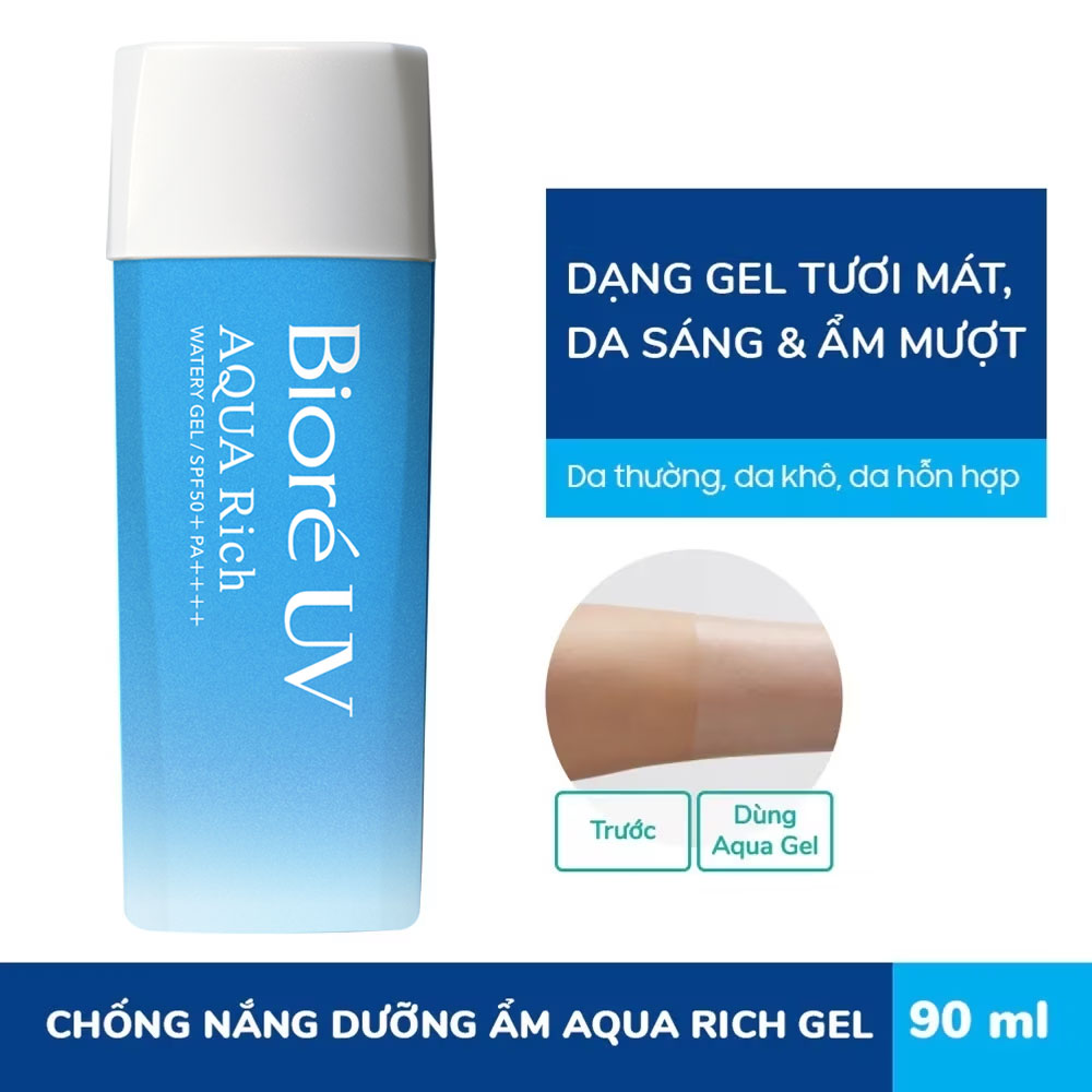 Gel Chống Nắng Biore UV Aqua Rich Watery Gel 90 ml SPF50+/PA++++ Màng Nước Dưỡng Da 90ml