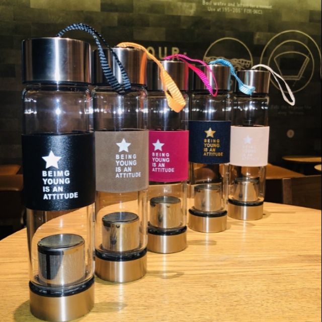 Bình thủy tinh cao cấp dày đẹp thiết kế đẹp hiện đại, dung tích 450ml - Bình giữ nhiệt thủy tinh trong suốt có lưới lọc trà, ủ trà thông minh, thiết kế cầm tay