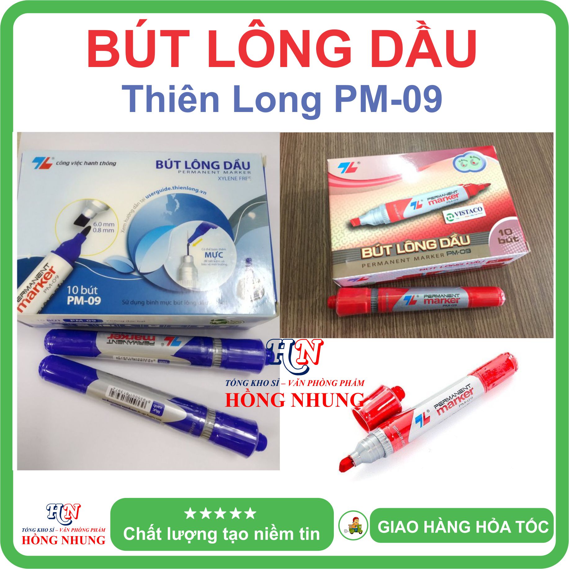 [SALE] Bút Lông Dầu PM-09, Mực tươi sáng, nét viết đều, đậm và êm.