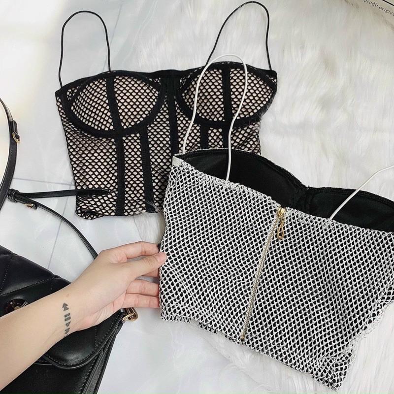 Áo 2 dây lưới có mút ngực cúp ngực siêu sẽy croptop-T