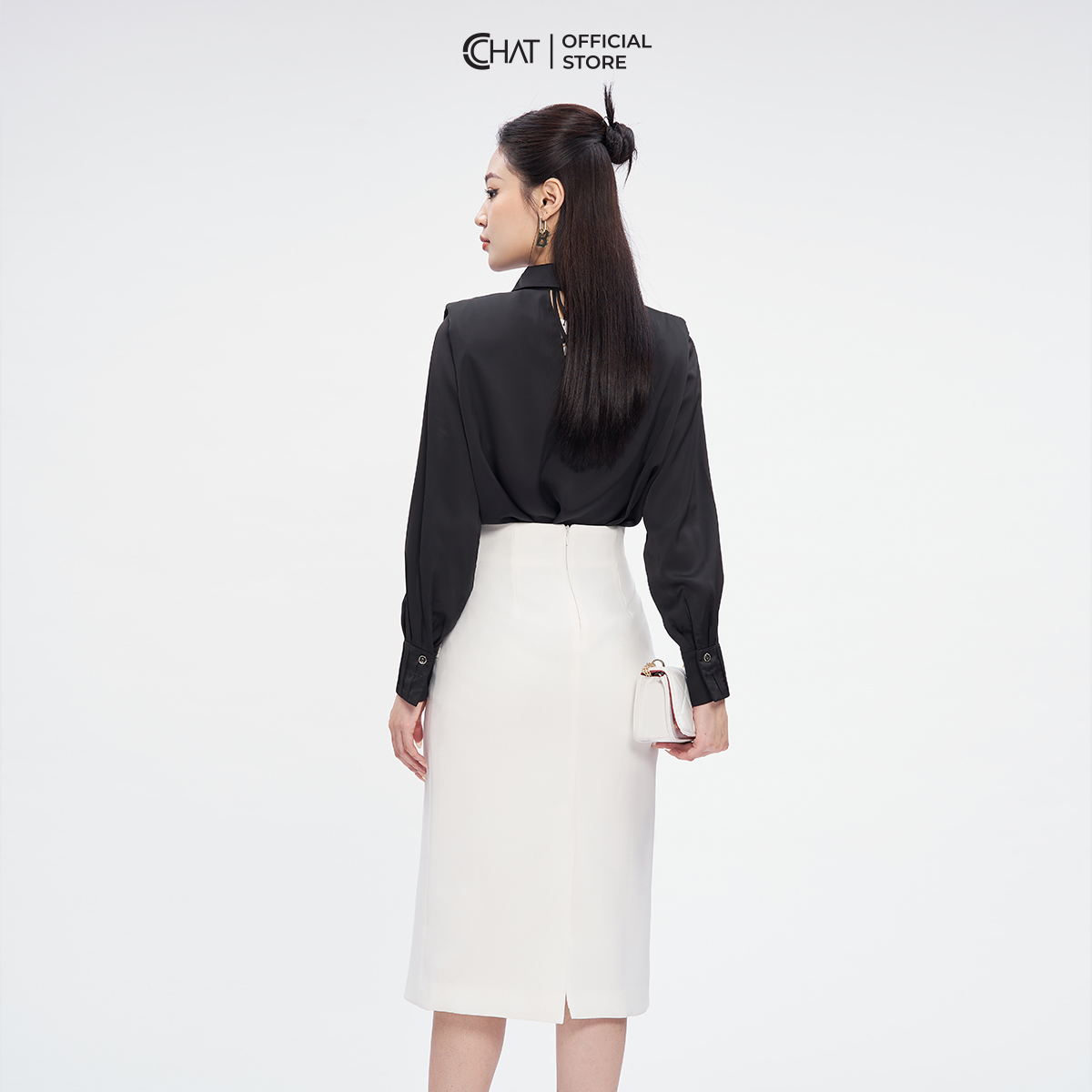 Áo Sơ Mi Nữ  Kiểu Cutout Trang Trí Dây Chất Lụa Cao Cấp Mềm Mịn 53FDL2003ST