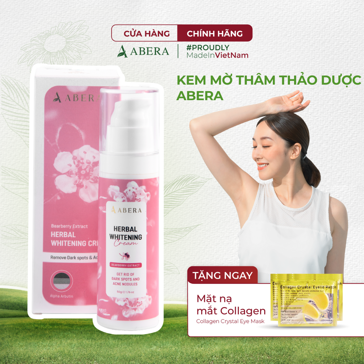 Kem Mờ Thâm Nách Abera 50ML- Mờ Giảm Thâm  Vùng Mông, Bẹn, Nách, Khuỷu Tay, Đầu Gối, Sau 21 Ngày