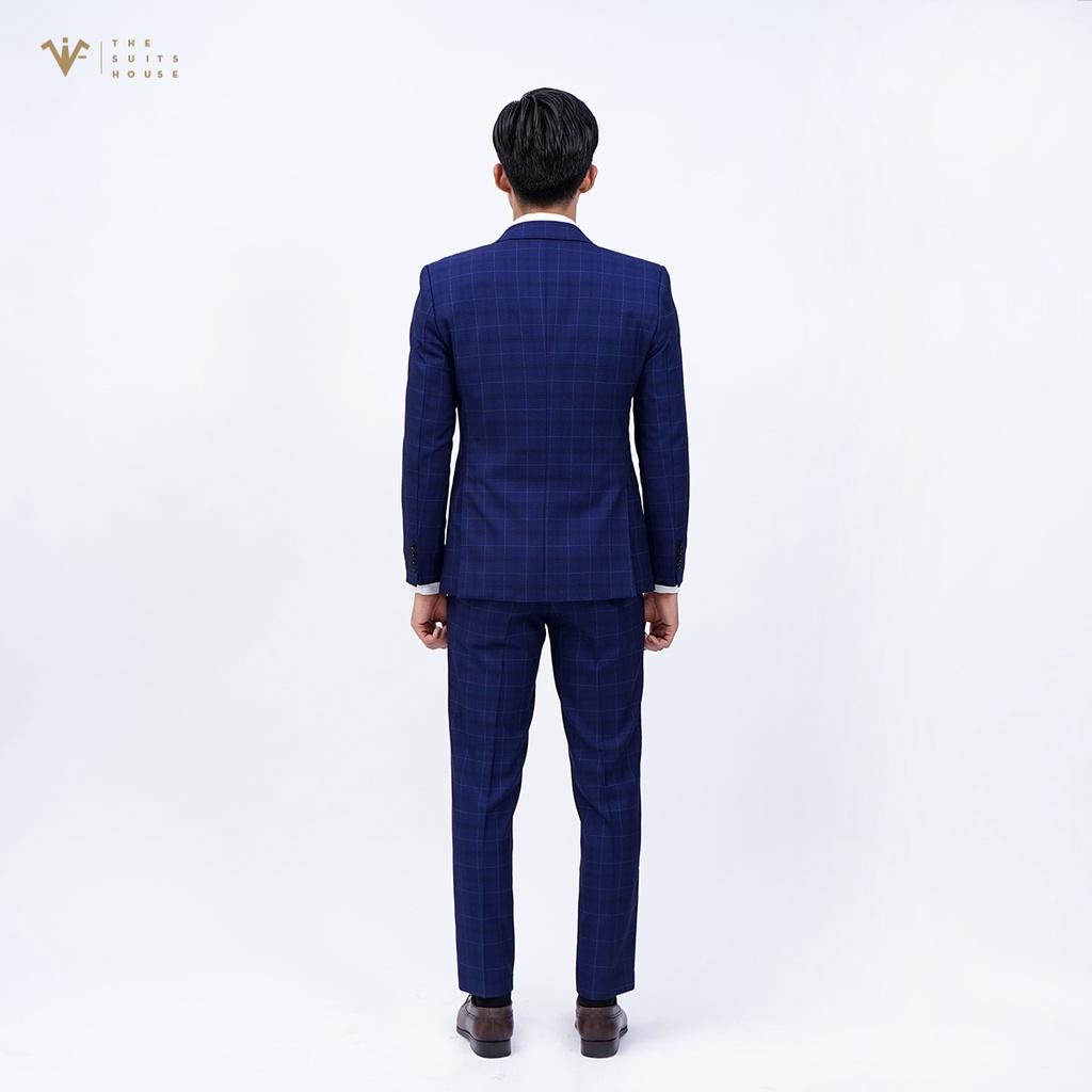 Bộ vest nam xanh đậm kẻ ô 1 khuy 2 túi, suits sartorial The Suits House