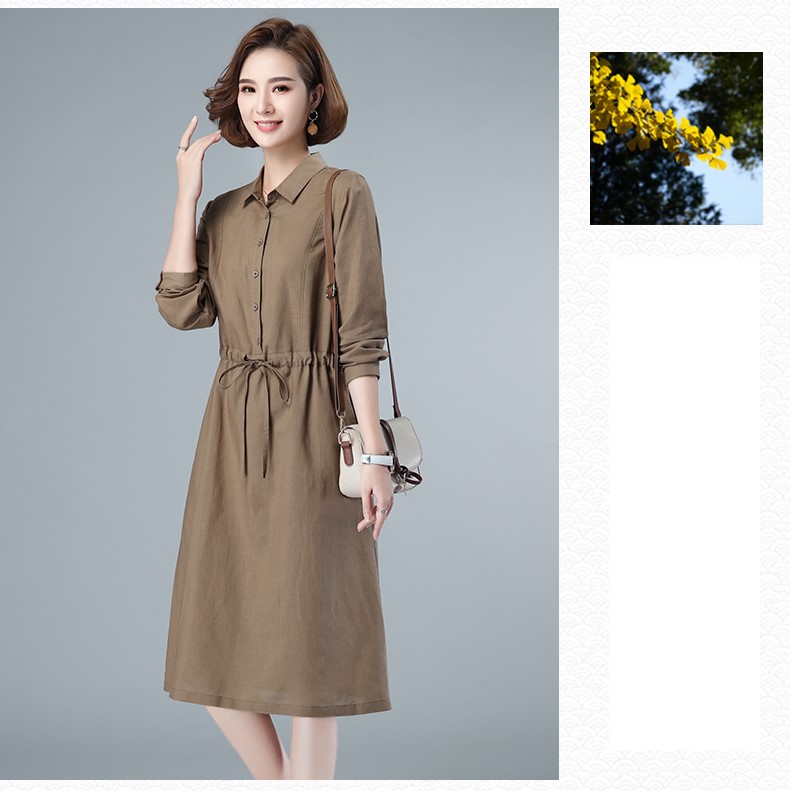 Đầm sơ mi nữ - váy suông nữ dài tay cổ sơ mi eo kèm dây rút chất Linen cao cấp mặc mùa thu đông Đũi Việt