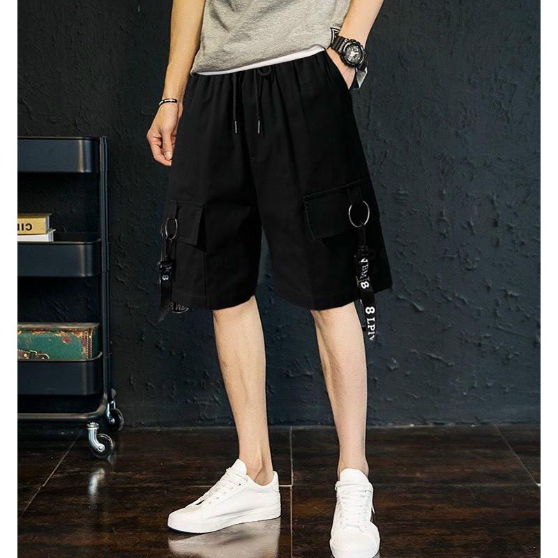 &lt;FREE SHIP&gt; Quần short túi hộp unisex vải kaki co giãn phối dây