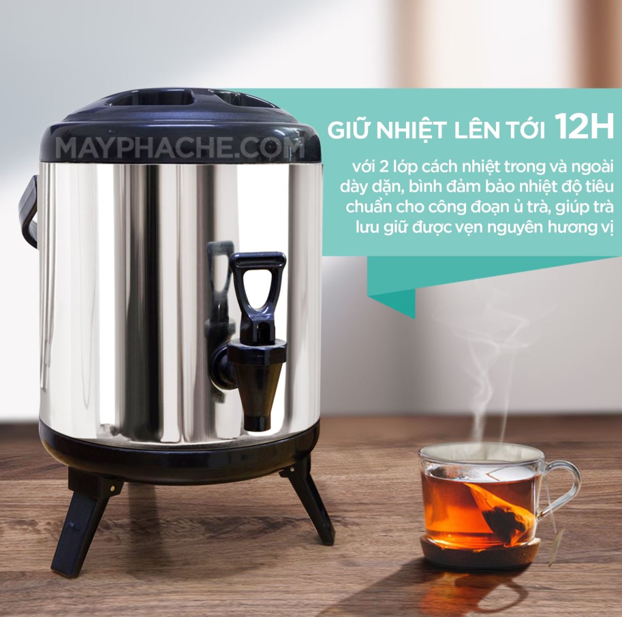 Bình Ủ Trà Giữ Nhiệt Inox 304 Có Vòi Bấm Nước- Dung Tích 8-12 L - Hàng Loại 1- Chính Hãng MINIIN