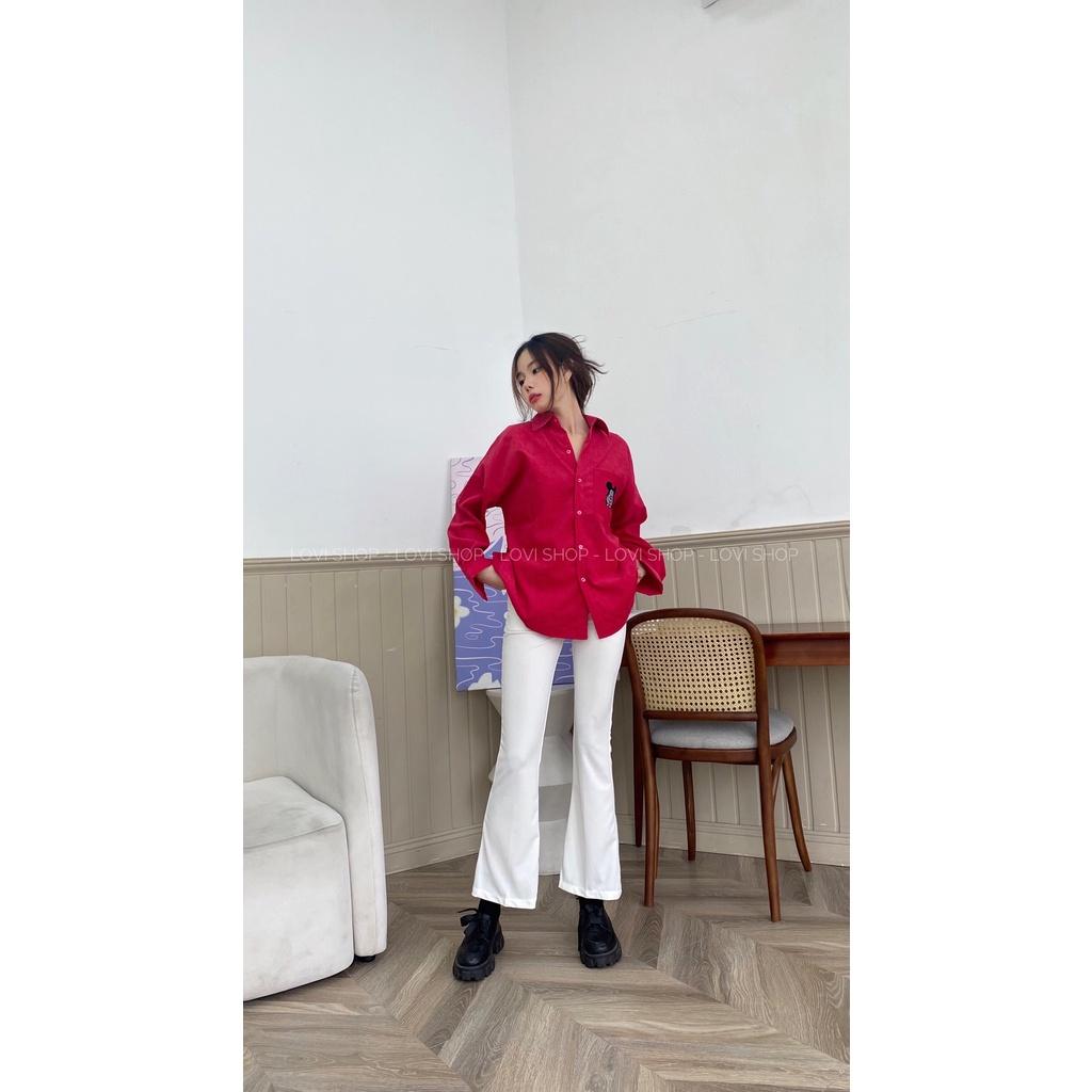 Áo sơ mi nhung tăm thêu Mickey nhiều màu Lovi