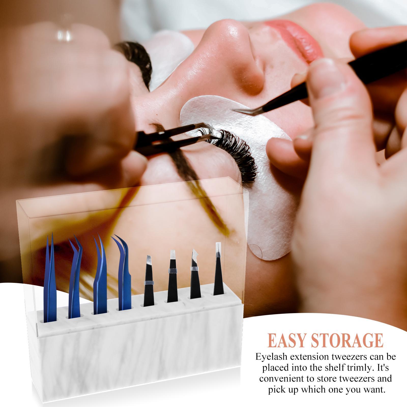 2Pcs Eyelash Grafting Tweezers Acrylic Display Stand Holder Organizers