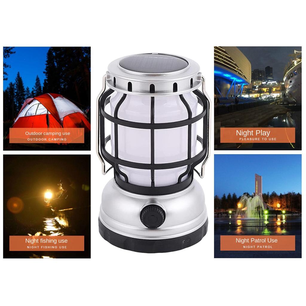 Solar Camping Lantern Phone Charger Waterproof Hanging Lamp Lighting