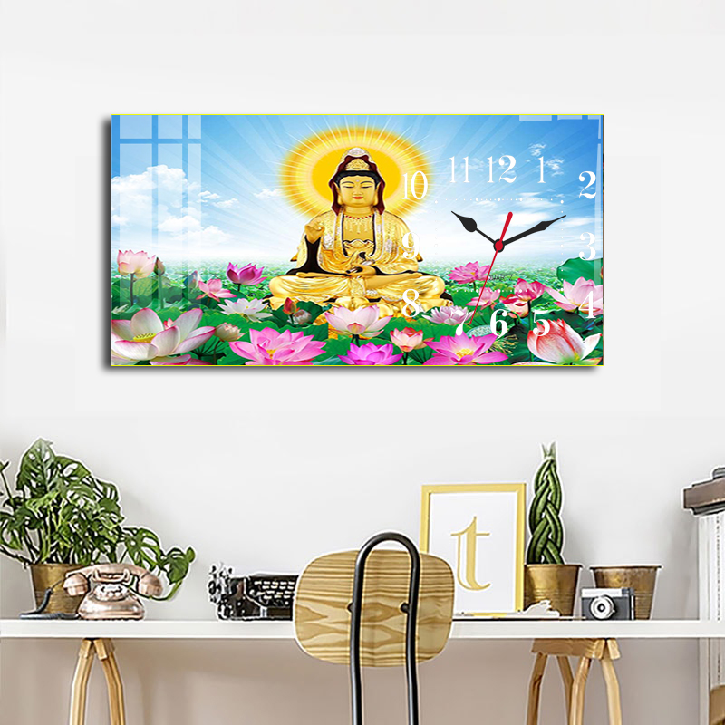 Đồng Hồ Đức Phật Từ Bi Ngồi Thiền Hào Quang - Tranh Đồng Hồ Treo Tường Tráng Gương Cao Cấp Giá Rẻ