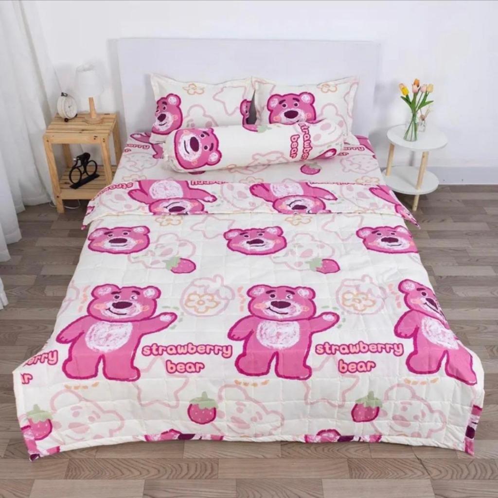 Bộ Ga Gối Poly Hàn 1m6/1m8 mẫu gấu dâu to