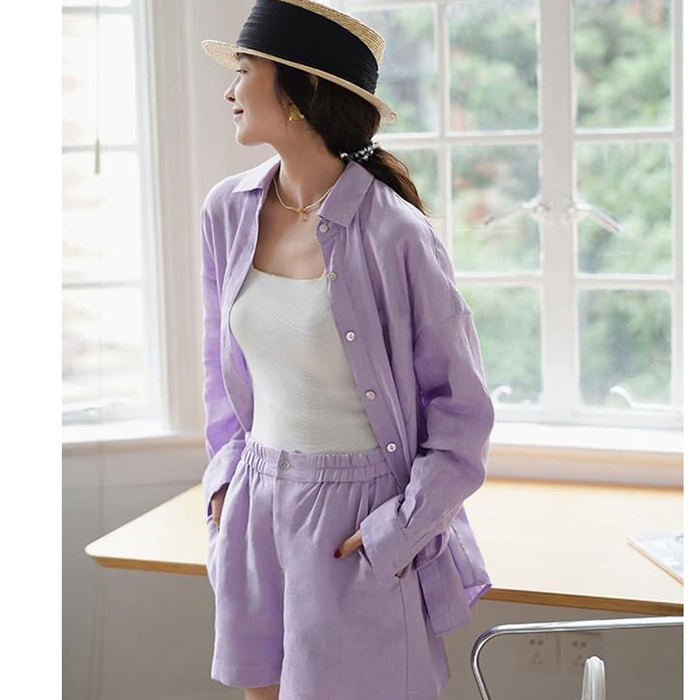 Áo sơ mi nữ form rộng Linen Premium rơt vai trẻ trung ArcticHunter, thời trang thương hiệu chính hãng