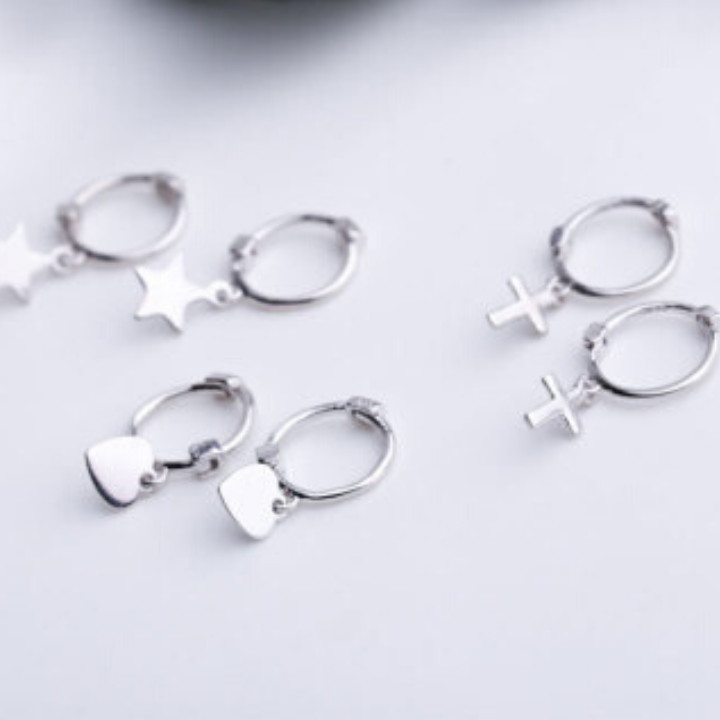 Khuyên Tai  Nữ  Bạc  925  hình trái tim, ngôi sao, thánh giá  xinh xắn