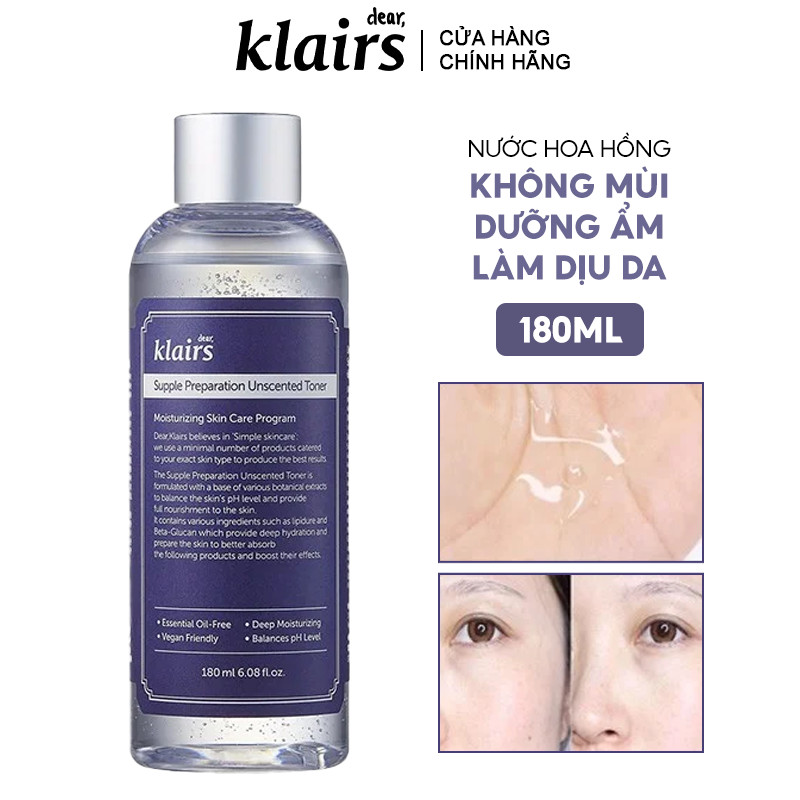 Nước Hoa Hồng Dưỡng Ẩm Da Và Làm Mềm Da Dear Klairs Supple Preparation Toner Có Mùi, Không Mùi 180ml