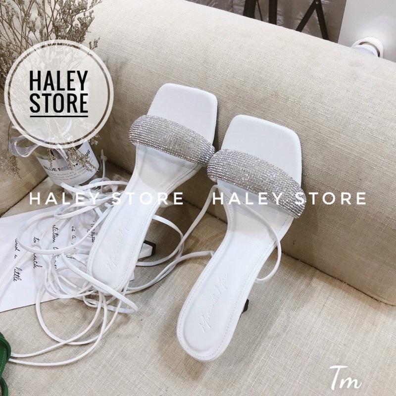 Giày sandal chiến binh nữ 7cm HALEY STORE quai ngang đính đá xoàn lấp lánh tiểu thư sang trọng cột dây rẻ bền đẹp