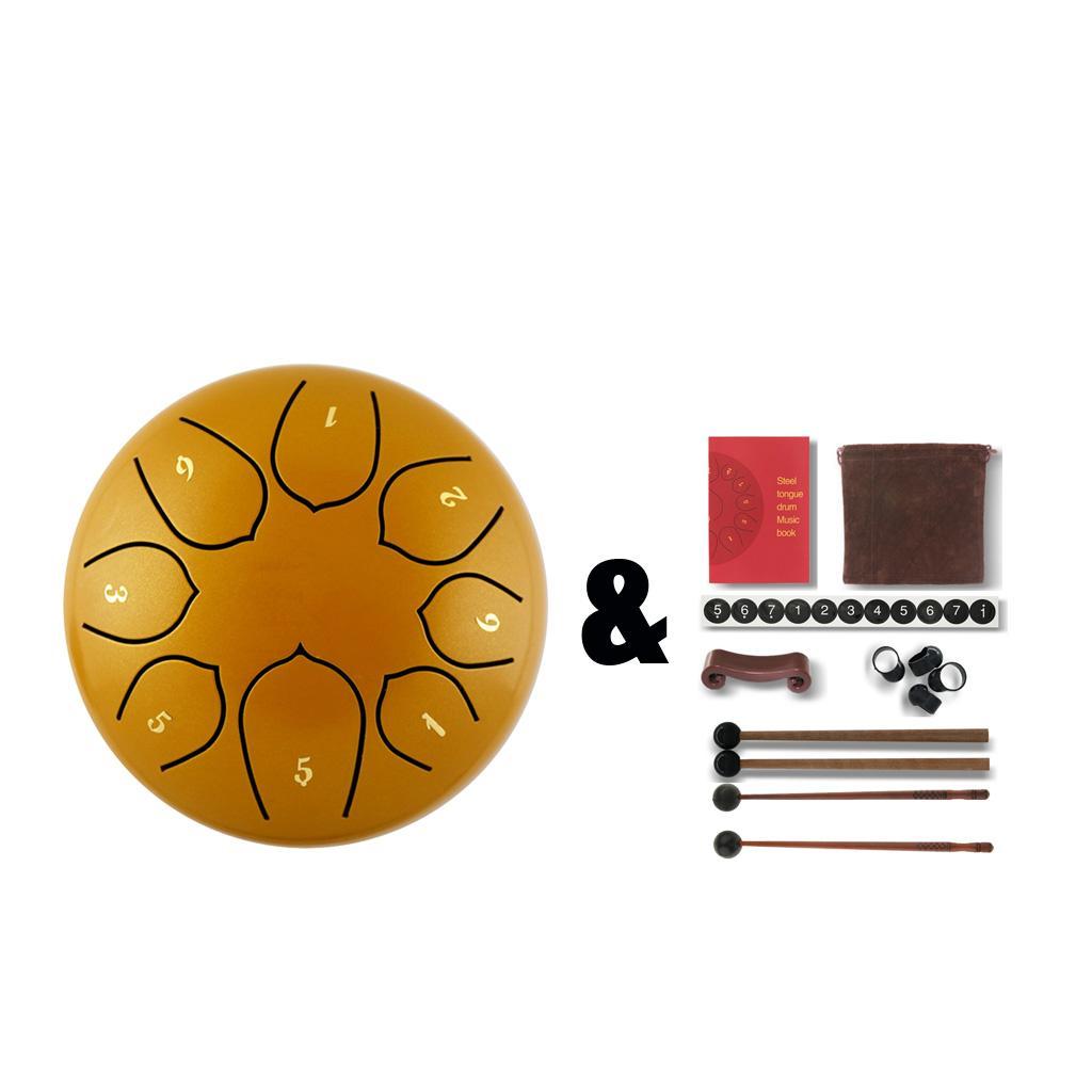 6 Inch Alloy Steel Tongue Drum C Key 8 Notes Hand Drum Gold