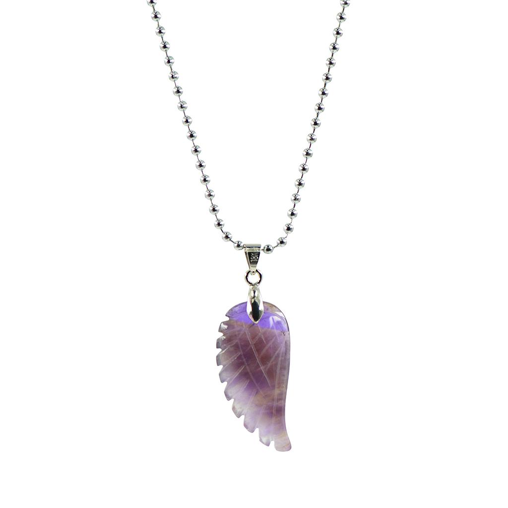 Natural Gemstones Stone He ng Chakra Reiki Angle Wings Pendant Chain Necklace