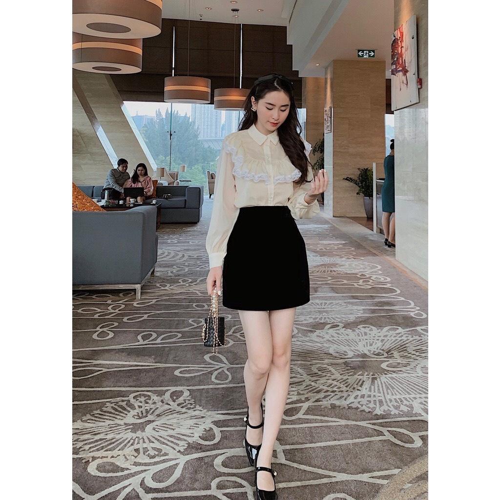 ÁO SƠ MI REN BÈO PHỐI REN 2 LỚP CỔ VUÔNG