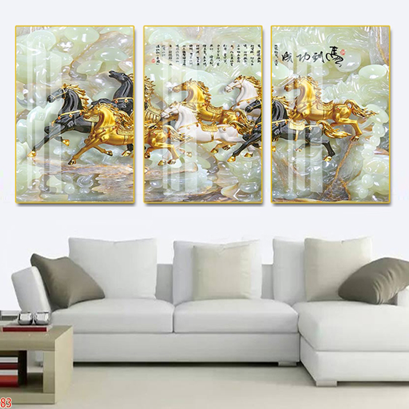 Bộ 3 Tranh Mã Đáo Thành Công Tuyệt Đẹp - Tranh Canvas Phong Thủy Cho Người Tuổi Ngọ