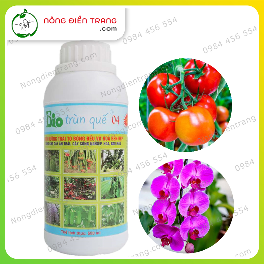 Phân Bón Hữu Cơ BIO TRÙN QUẾ 04 - Dịch chiết thủy phân trùn quế BIO 04 - Chai 500ml - Kích thích ra hoa và đậu trái; Nuôi dưỡng trái to, bóng đều và Hoa bền đẹp VTNN Nông Điền Trang