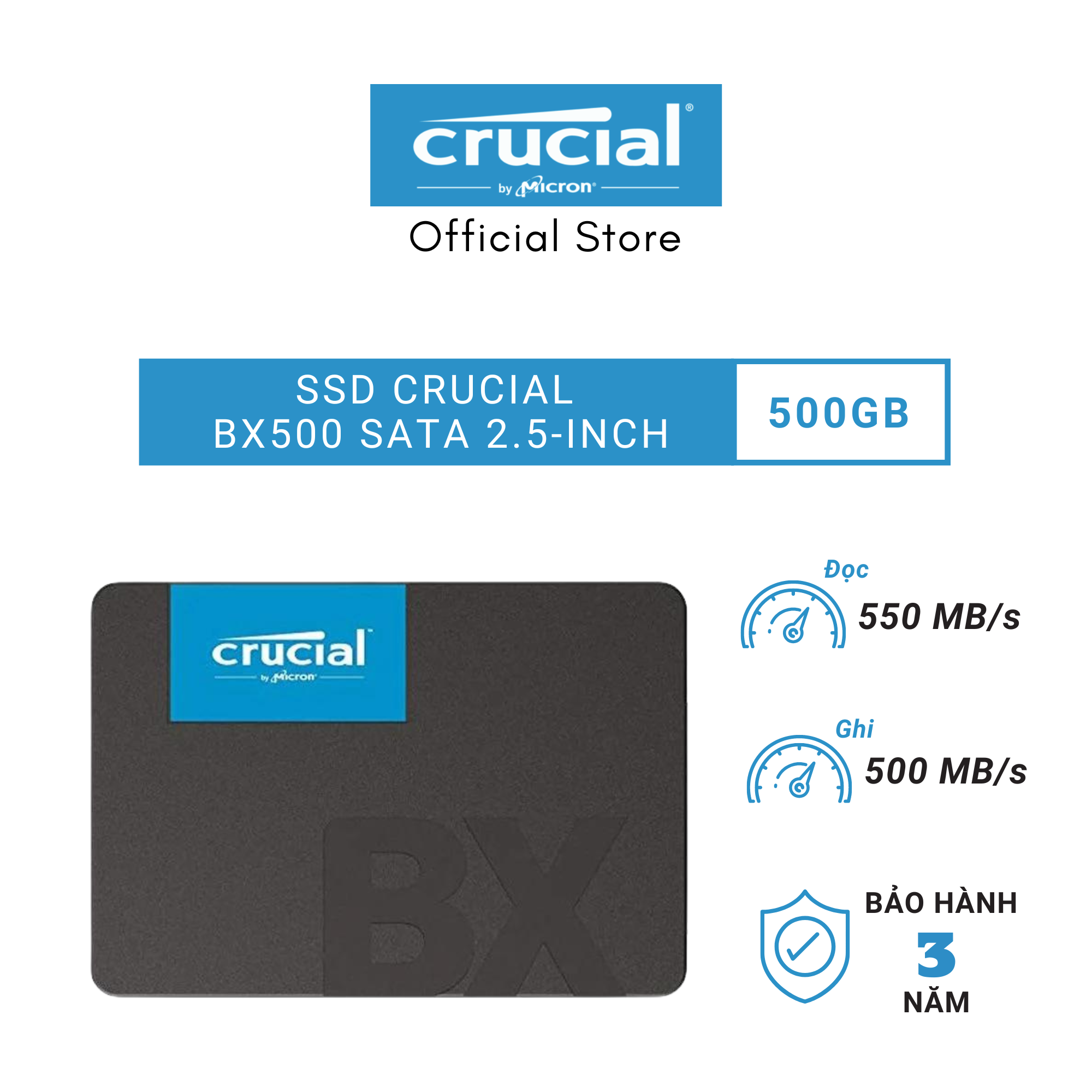 Ổ cứng SSD Crucial BX500 3D NAND 2.5-Inch SATA III 500GB - CT500BX500SSD1 - HÀNG CHÍNH HÃNG