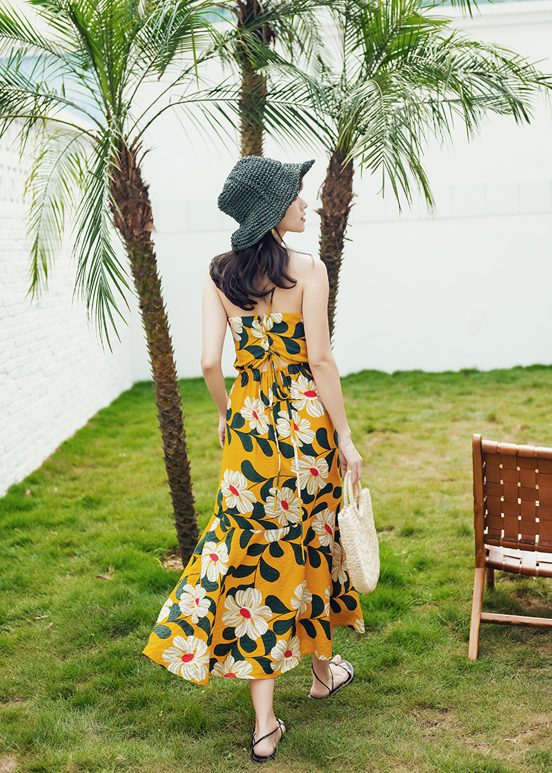 Đầm maxi 2 dây xinh xắn, lưng dây đan sexy quyến rũ, dáng dài ngang bắp chân, phom đẹp dễ mặc, váy đi biển, du lịch | MX036