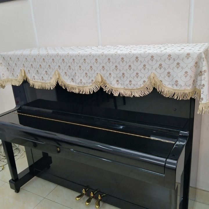 KHĂN PHỦ ĐÀN PIANO CƠ MẪU HOA ĐAN LƯỚI VÀNG KEM