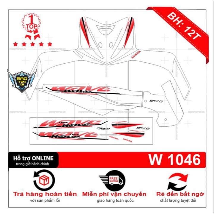 Tem rời dán xe wave S 110 trắng đỏ - Bi Decal
