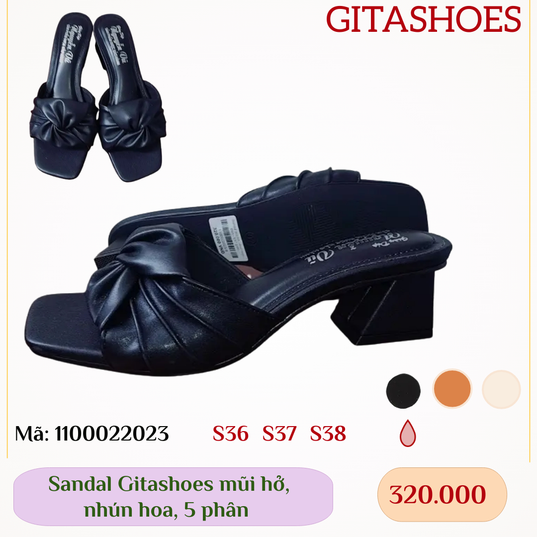 Giày xăng đan gitashoes mũi hở, nhún hoa, cao 5 phân - 1100022023