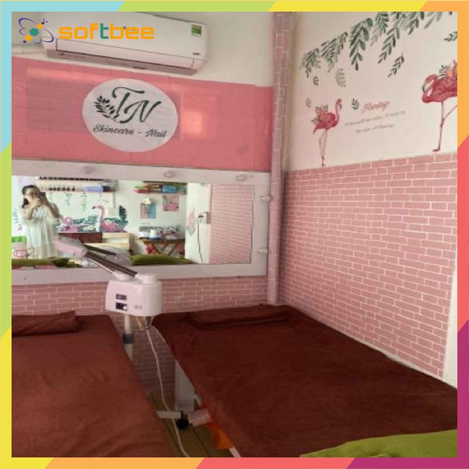 Decal dán tường có sẵn keo in hình gạch thẻ phông hồng, kích thước 0.45m x 10m / cuộn, có sẵn keo mặt sau