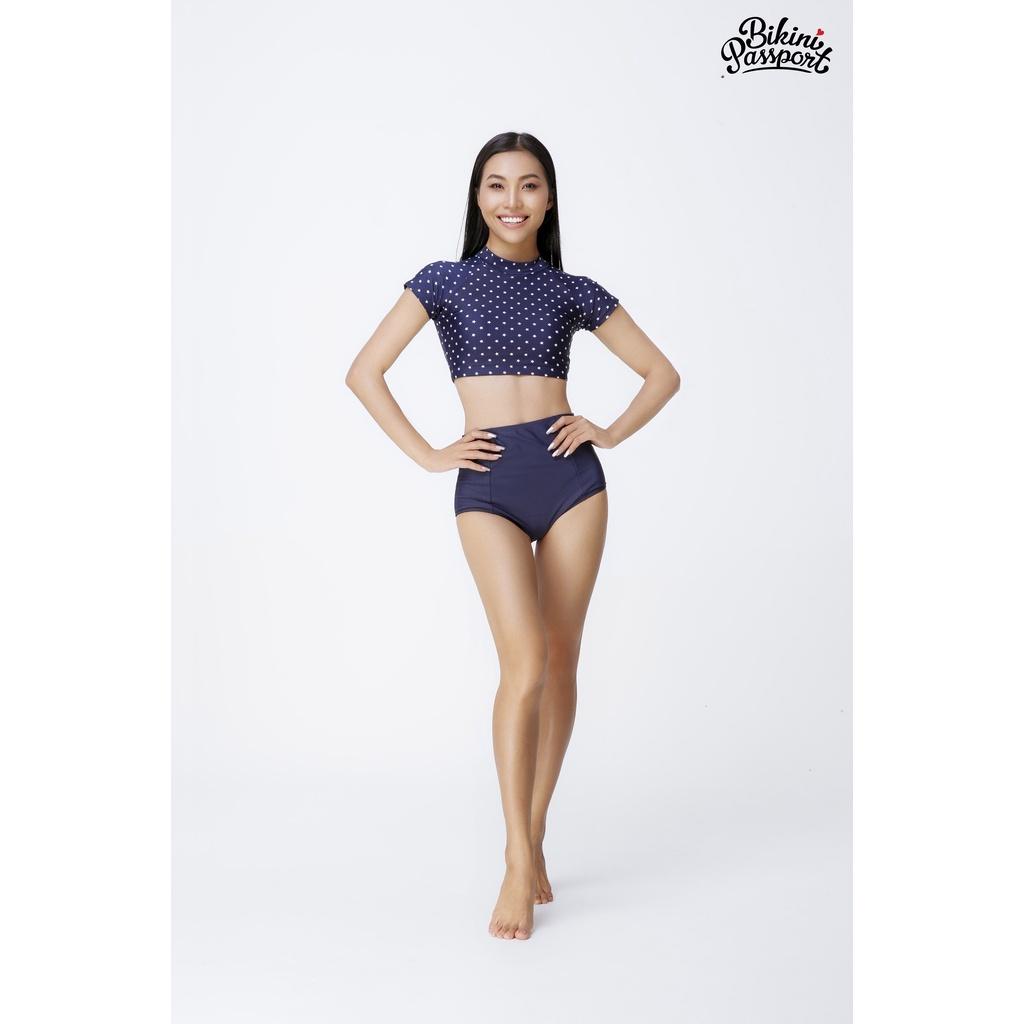 Áo bơi NỮ lẻ BIKINI PASSPORT kiểu Croptop tay ngắn có khoá - Xanh navy - BS240_NV