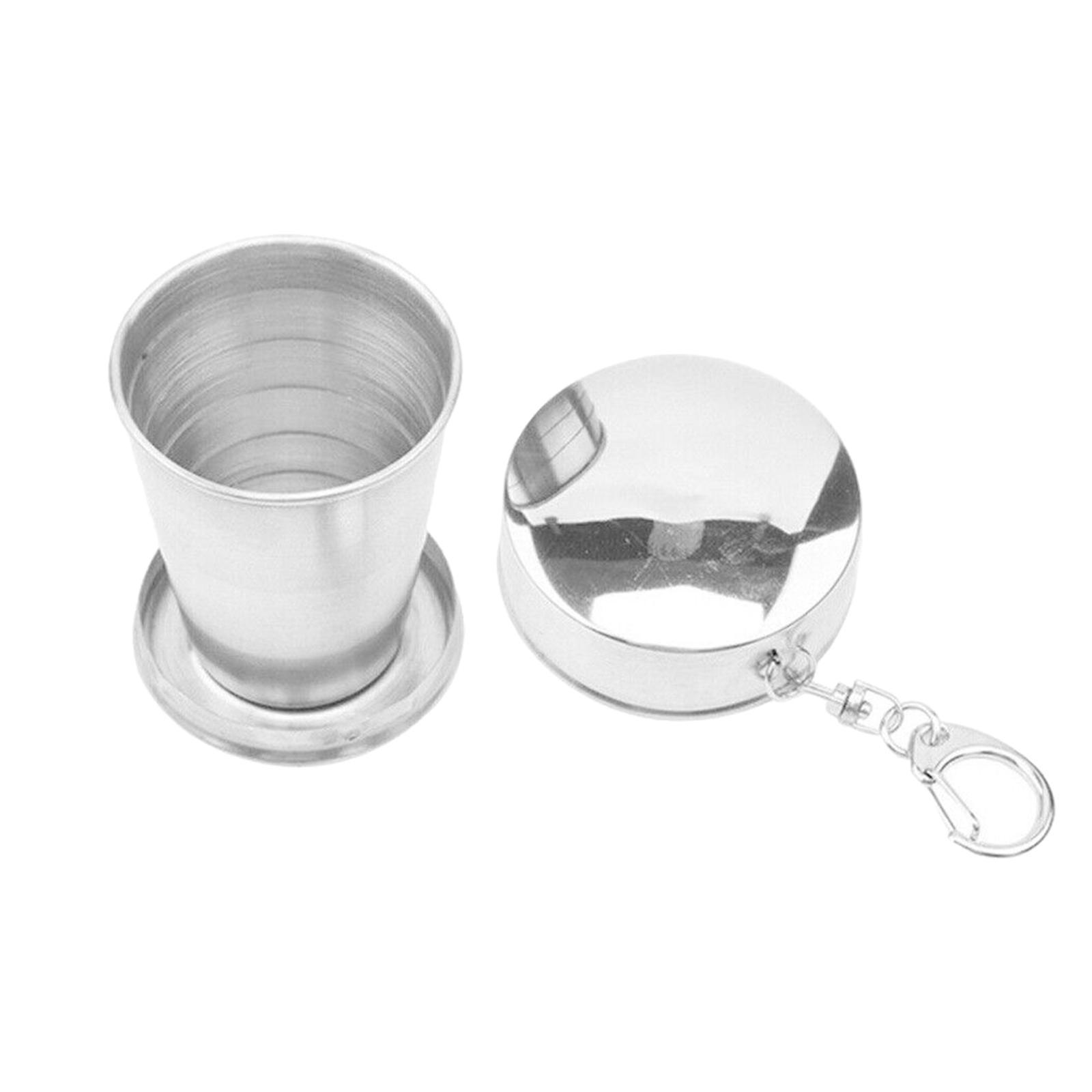 Camping Folding Cup with Keychain Telescopic Mug Stainless Steel Camping Mug