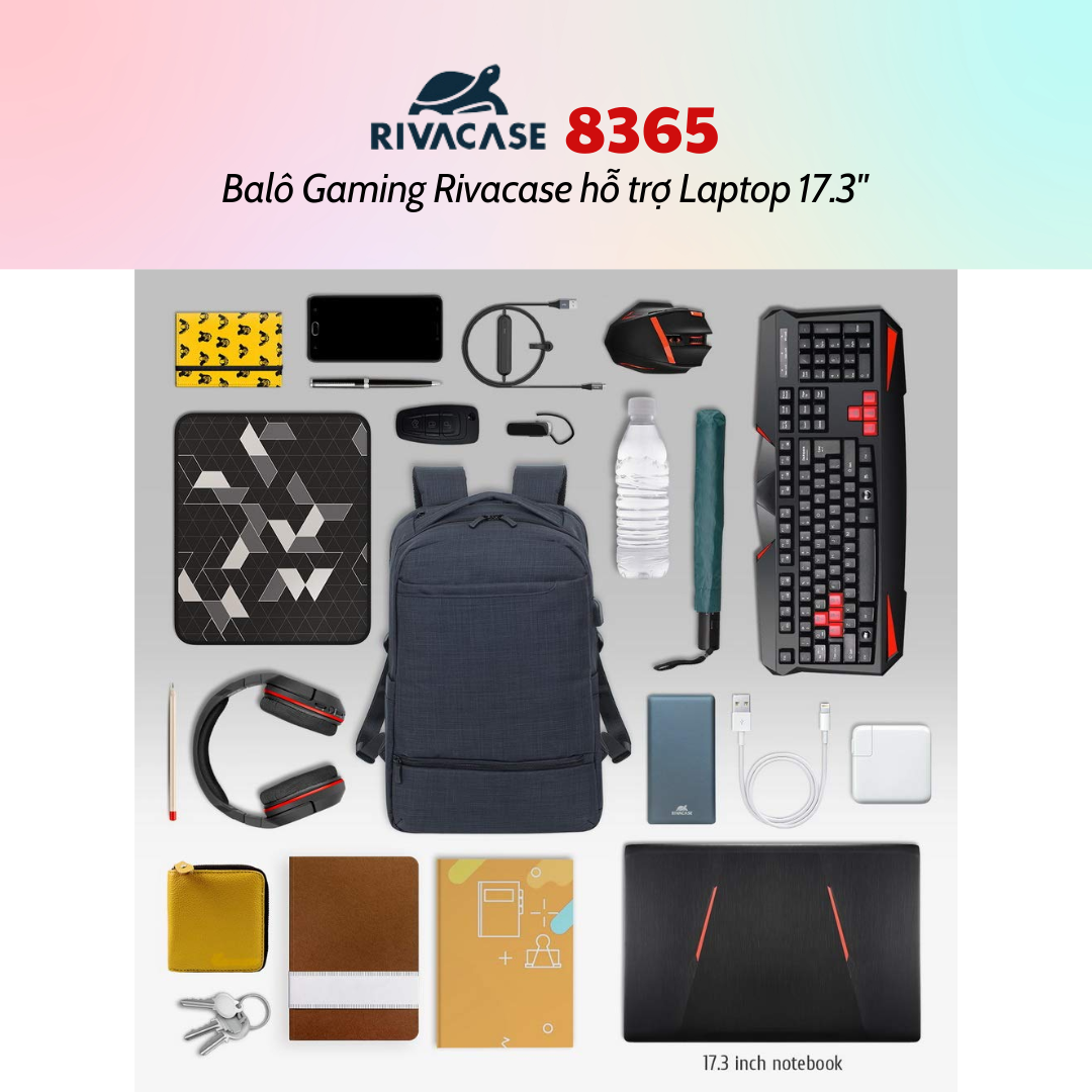 Balô Gaming Rivacase 8365 Để Vừa Laptop 17.3&quot; - Bảo Hành 24 Tháng - Hàng Chính Hãng