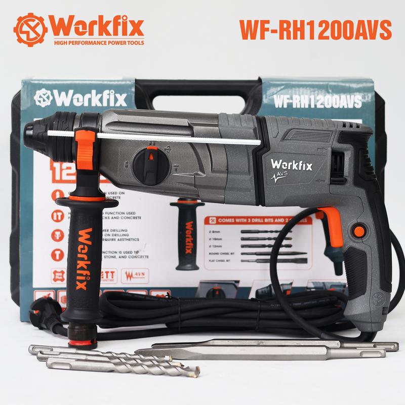 Máy Khoan Đục Bê Tông 3 Chức Năng Dùng Điện 220V Workfix - WF-RH1200AVS - Công Suất 1200W - Có Giảm Rung AVS - Động Cơ Từ Lõi Đồng Bao Khỏe, Bao bền bỉ