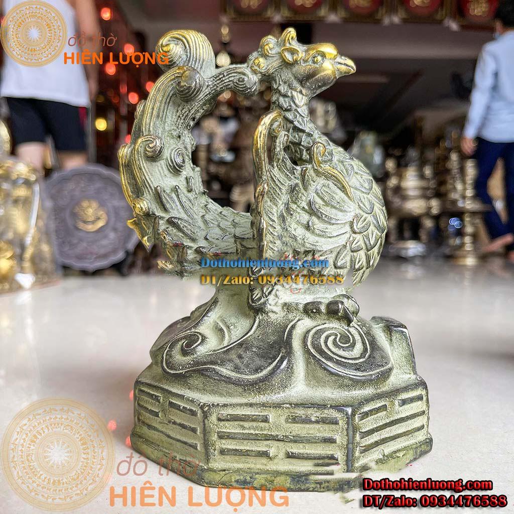 Bộ Tượng Đồng Tứ Linh Long - Lân - Quy - Phụng Màu Giả Cổ Cao 17cm Đẹp