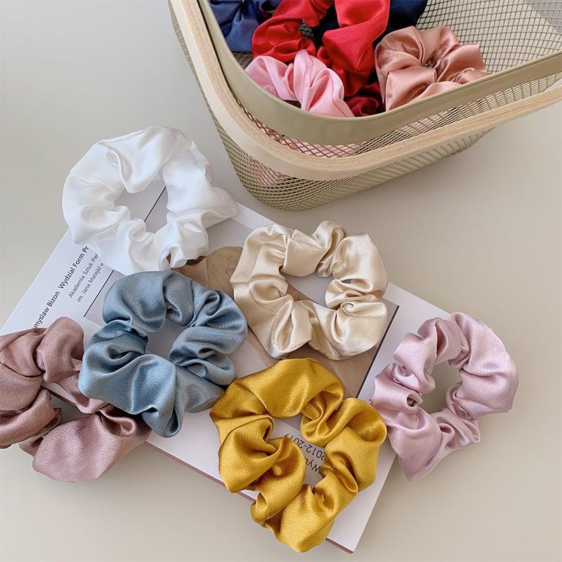 Dây Cột Tóc Vải Cột Scrunchies Satin Lụa Phi Bóng Mềm Màu Vintage Pastel CT111