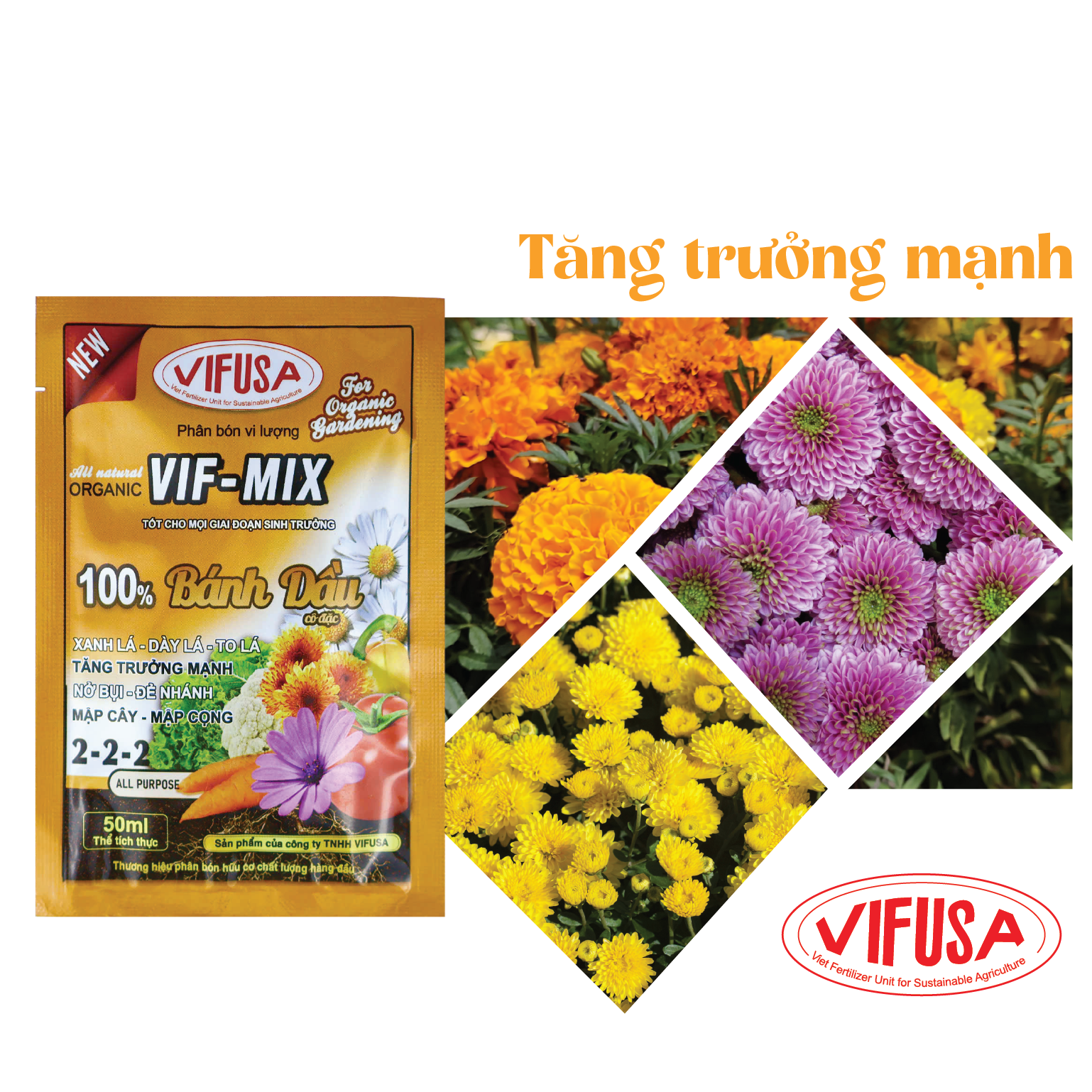 VIF-MIX - Phân bón bánh dầu đậu phộng gói 50ml