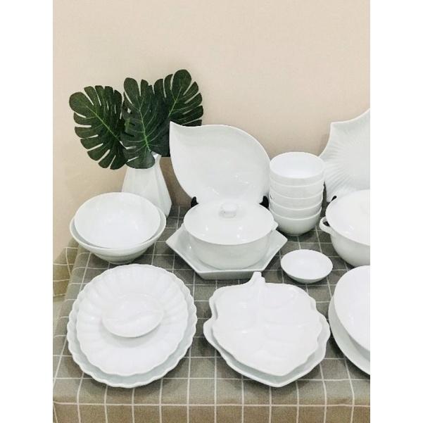 Set bộ đồ ăn sứ trắng cao cấp Bát Tràng (nhiều set)