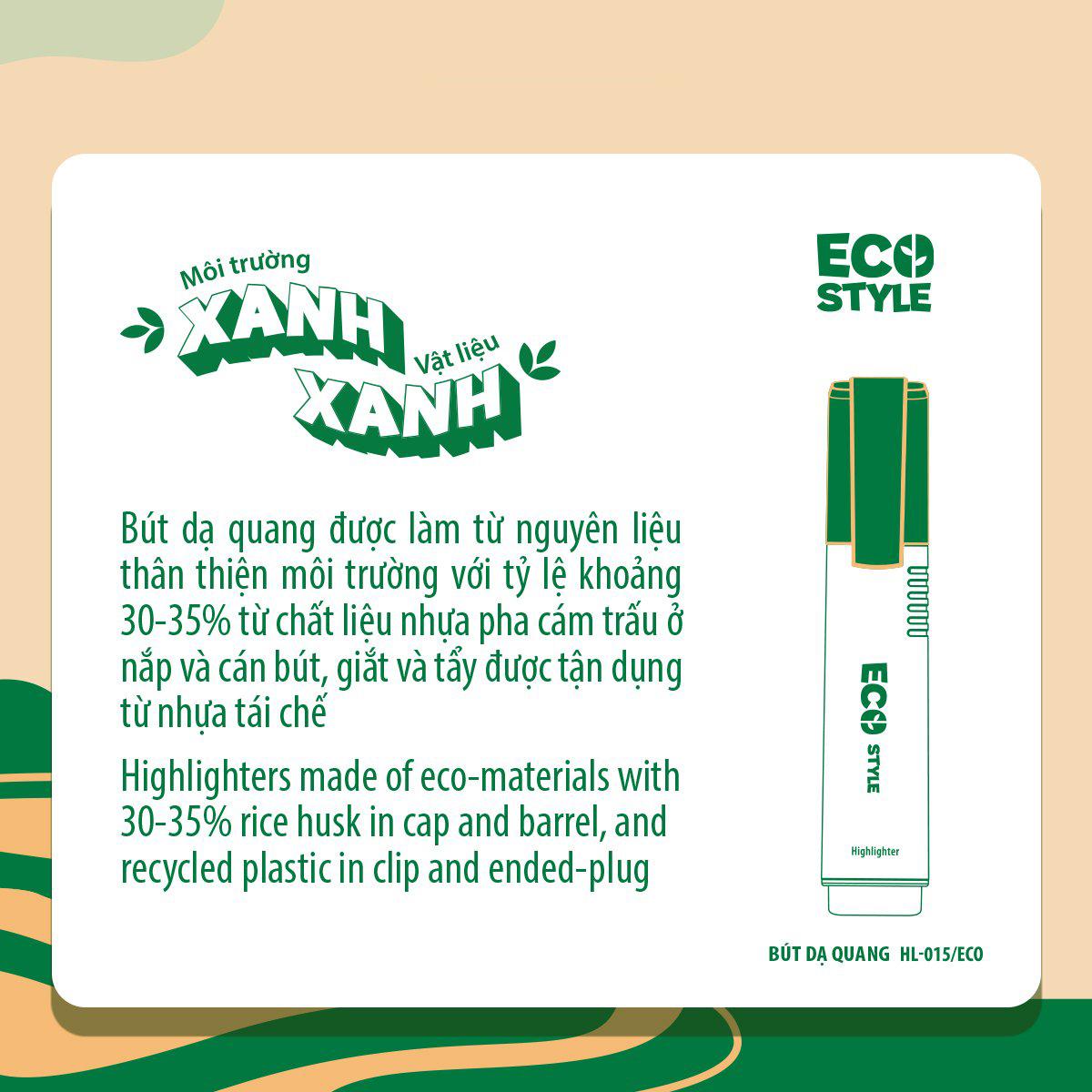 Bút Dạ Quang Màu Pastel - Eco Style Highlighter - Thiên Long HL-015/ECO - Cam Pastel