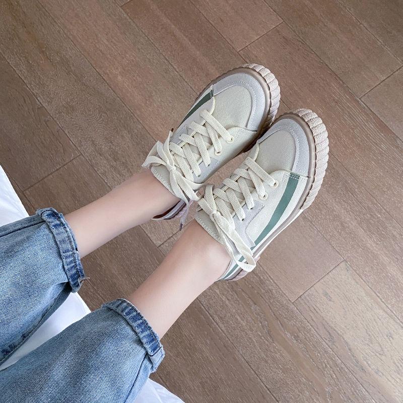 Backless canvas shoes children's summer 2021 new flat bottomed semi drag lazy shoes Korean versatile casual shoes