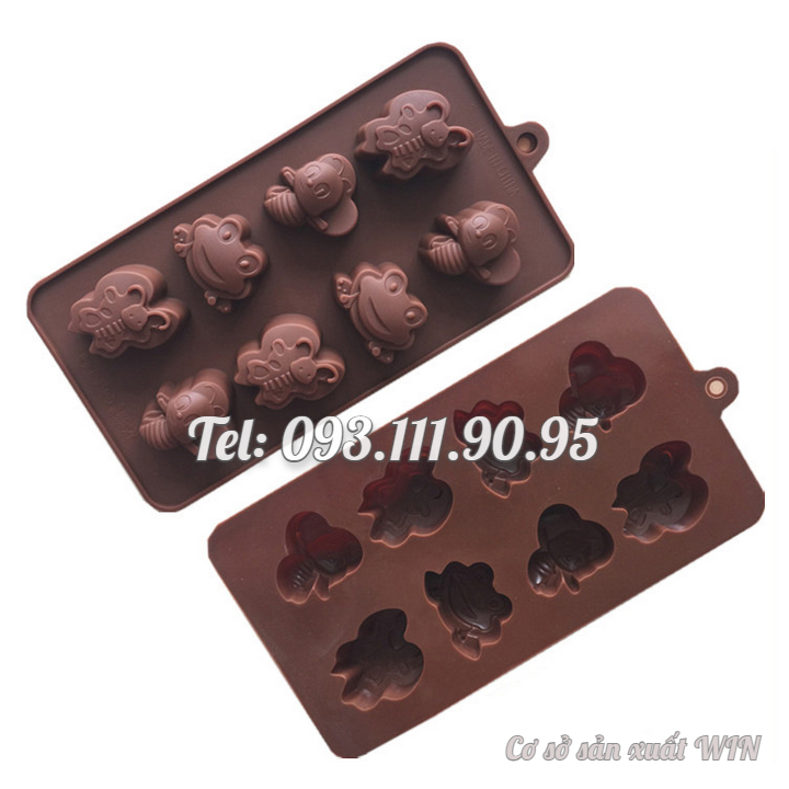 Khuôn silicon làm bánh, rau câu, socola 8 con ong, ếch – Mã số 1324