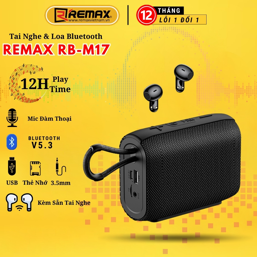 Loa bluetooth mini Remax RB M17 Loa nghe nhạc không dây kèm tai nghe bluetooth pin trâu hỗ trợ thẻ nhớ TF USB cổng AUX - Hàng Chính Hãng Remax Bảo Hành 12 Tháng