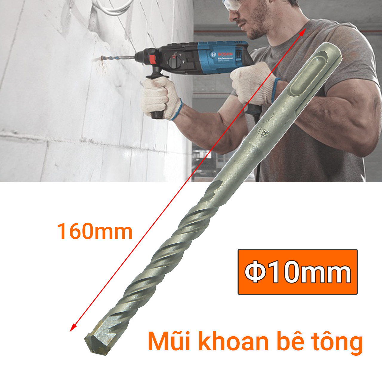 Bộ 2 Mũi khoan bê tông Φ10mm x 160mm công nghệ Đức