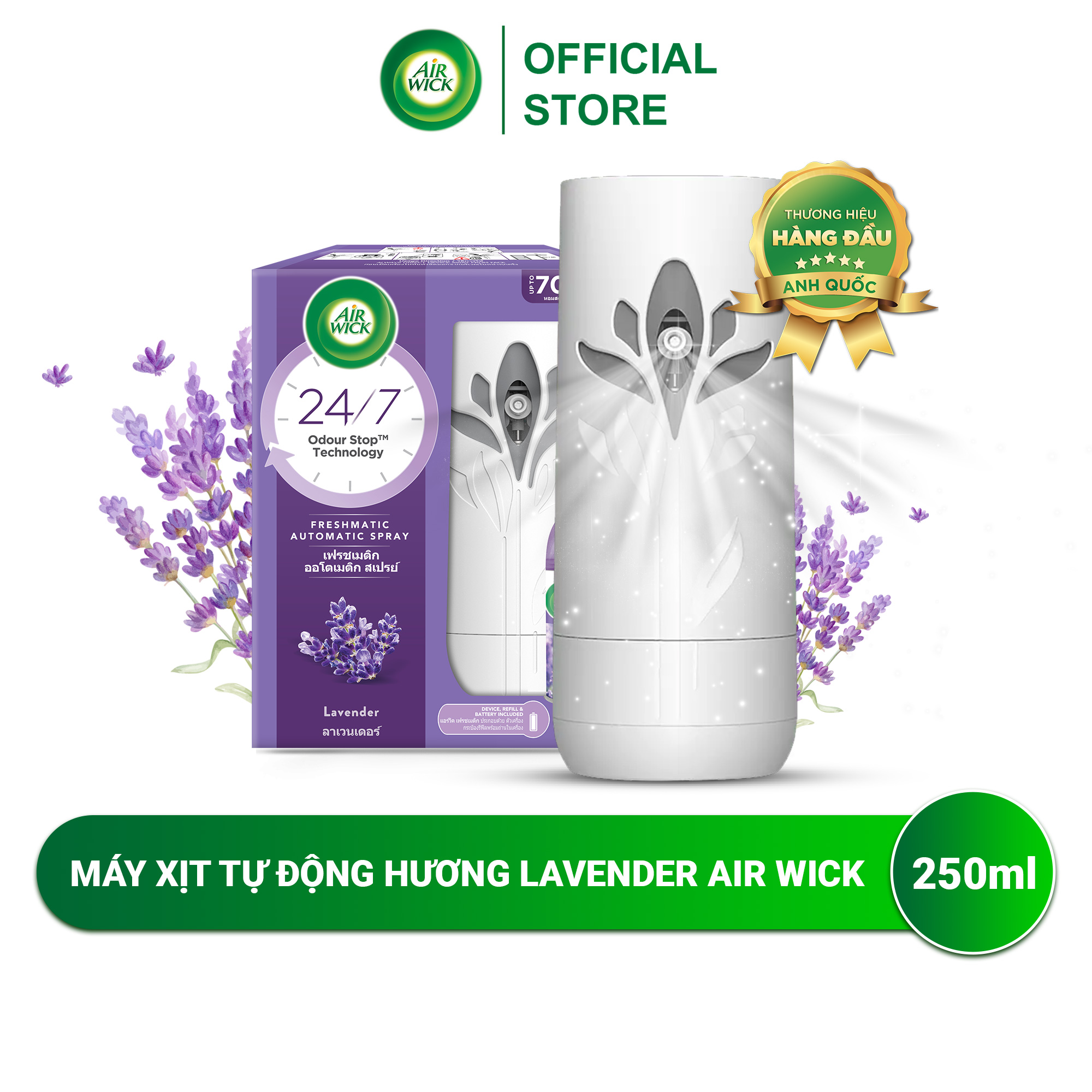 Máy xịt thơm phòng tự động AIRWICK, Anh Quốc, công nghệ Odour Stop chống ẩm mốc, ngát hương 24/7, siêu tiết kiệm
