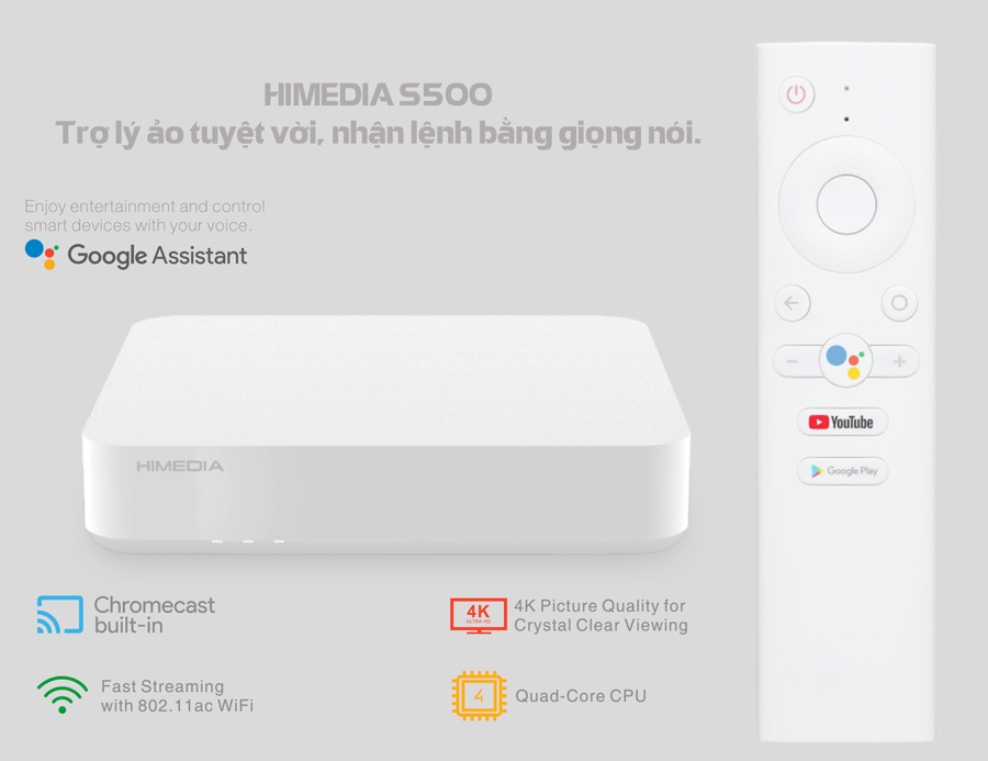 Tivi Box Android HIMEDIA S500 New 2020- Android TV 9.0 Chính Chủ - Có Remote Voice - HÀNG CHÍNH HÃNG