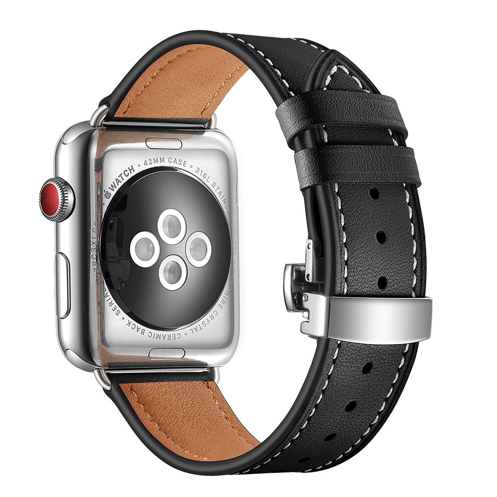 Dây Da Khóa Bướm cho Apple Watch Series 4/5/6/7/8/9/10/11/SE2,3 & Apple Watch Ultra 1/2/3 Size 40/41/42mm & 44/45/46/49mm - Hàng Chính Hãng