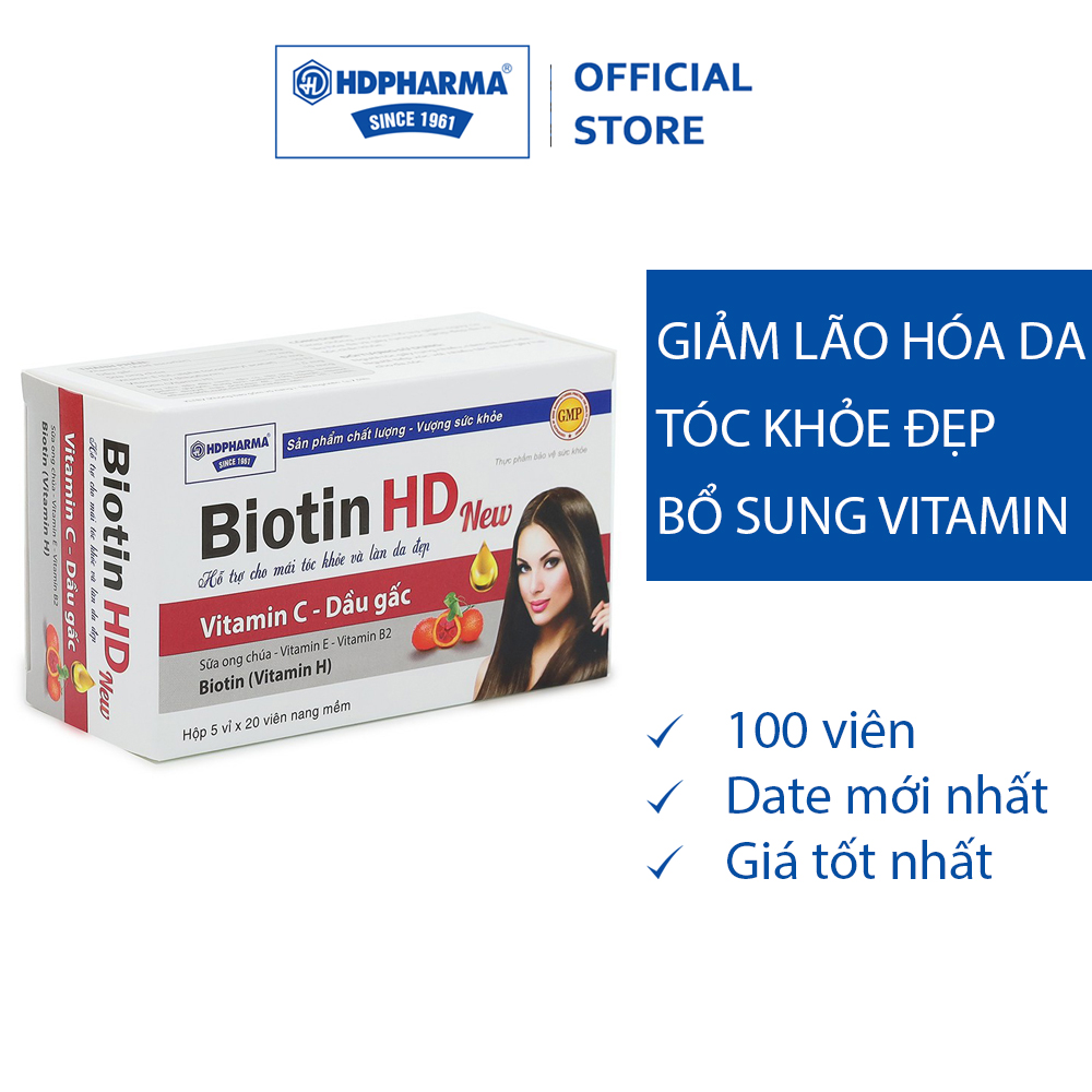 Biotin HD New - HDPHARMA - Cho Mái Tóc Khỏe Và Làn Da Sáng (Hộp 100 Viên)