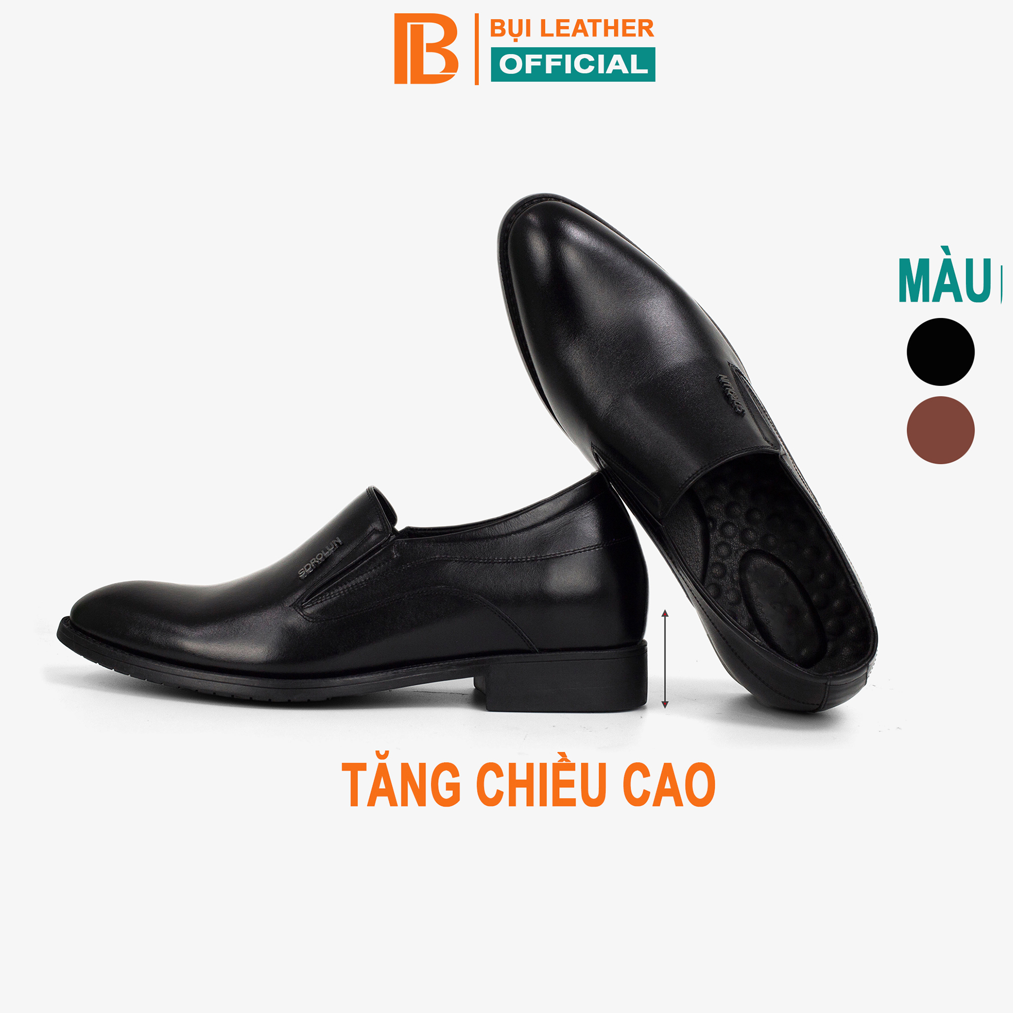 Giày Lười Da Tăng Chiều Cao Nam Bụi Leather G111 - Da Bò Nappa Cao Cấp - Bảo Hành 12 Tháng - Màu Đen - 43