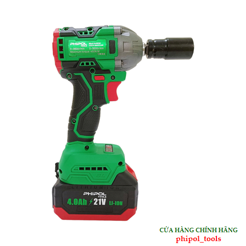 Combo Máy siết bu lông 21V động cơ không chổi than PHIPOL TOOLS PH3032 Kèm 2 pin và sạc - Hàng Chính Hãng